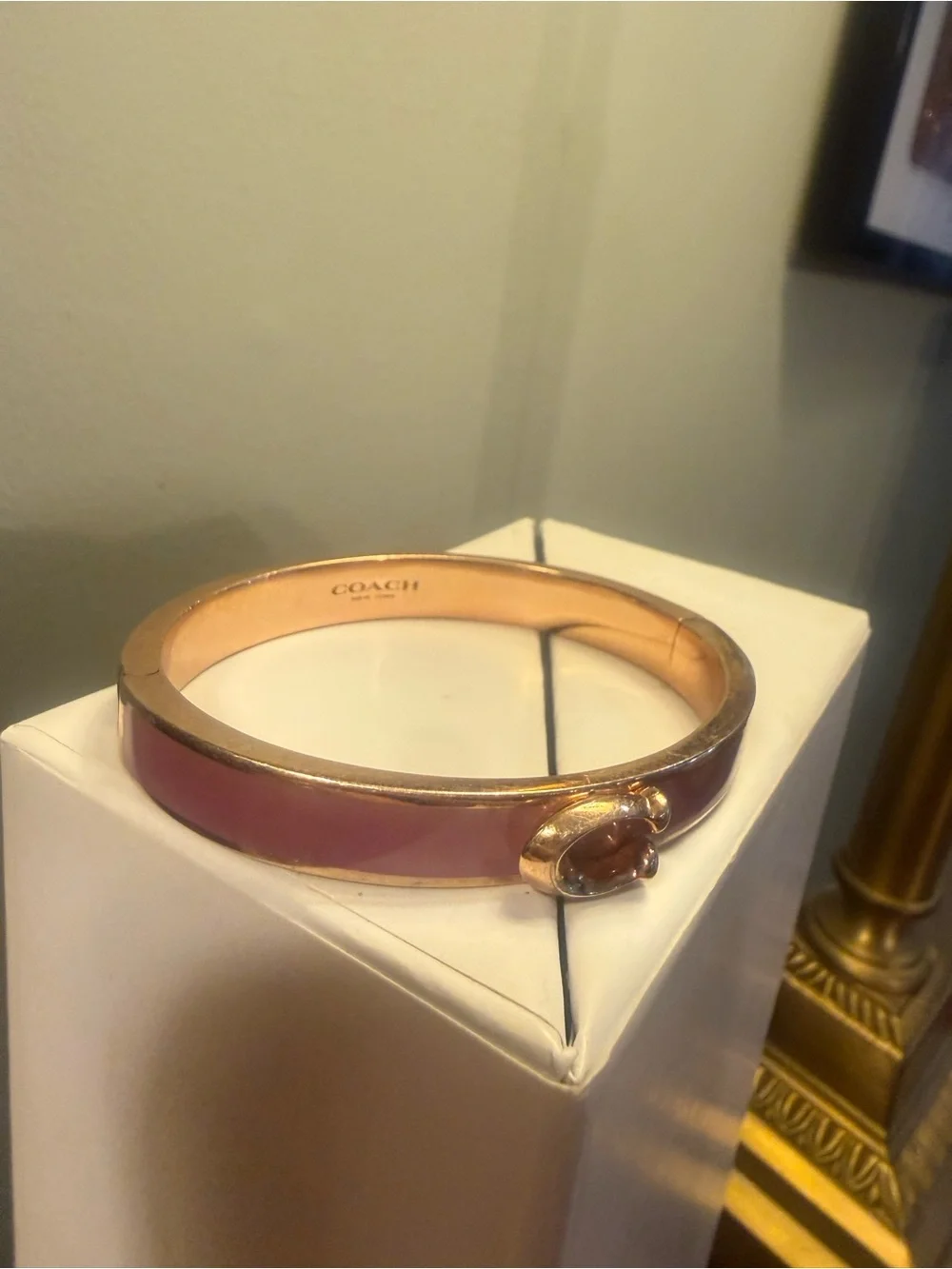 COACH Women's C Logo Hinged Bangle Bracelet Gold St Steel & Purple Enamel